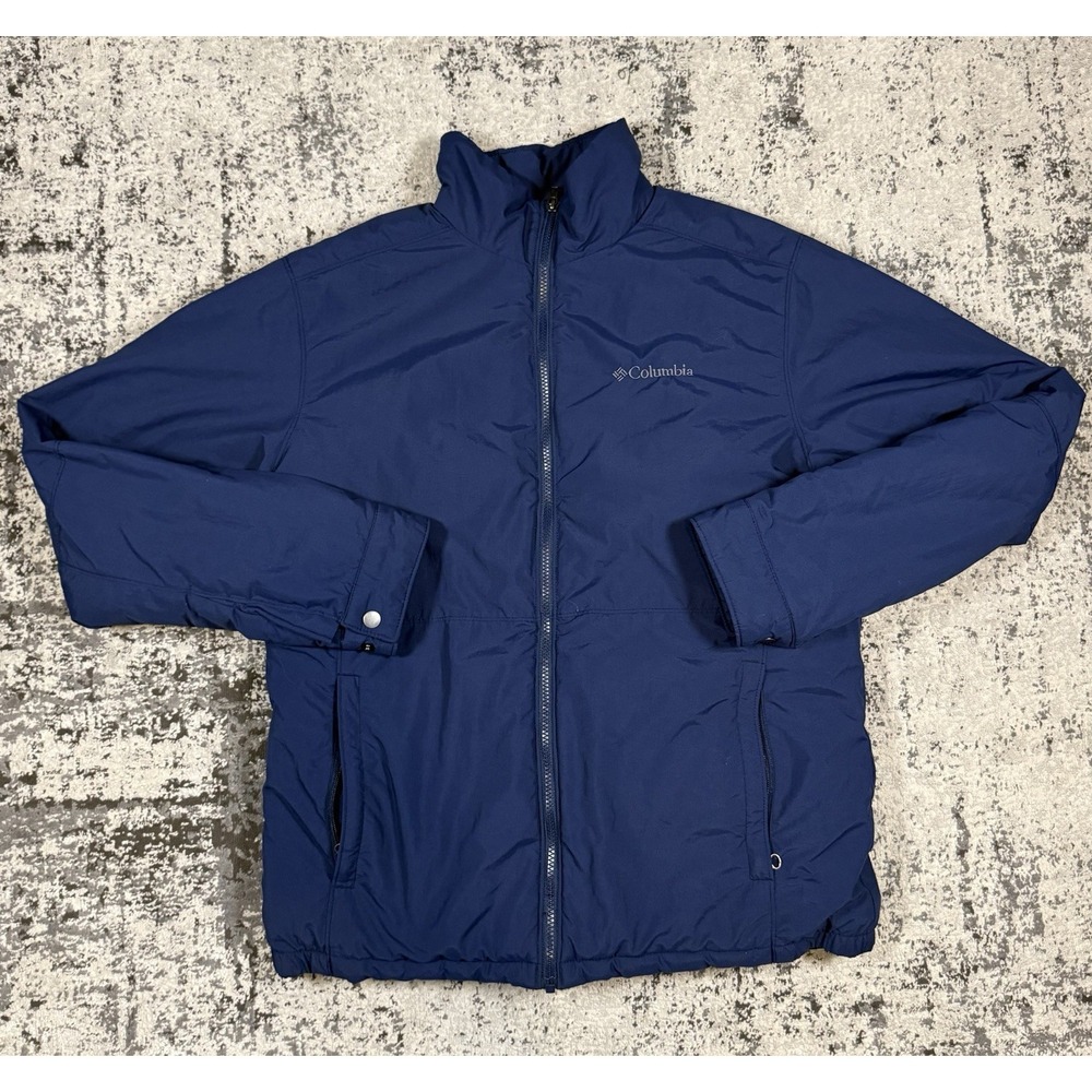 Columbia Jacket Mens Medium Blue Fleece Lined Full Zip Outdoor Windbreaker Coat